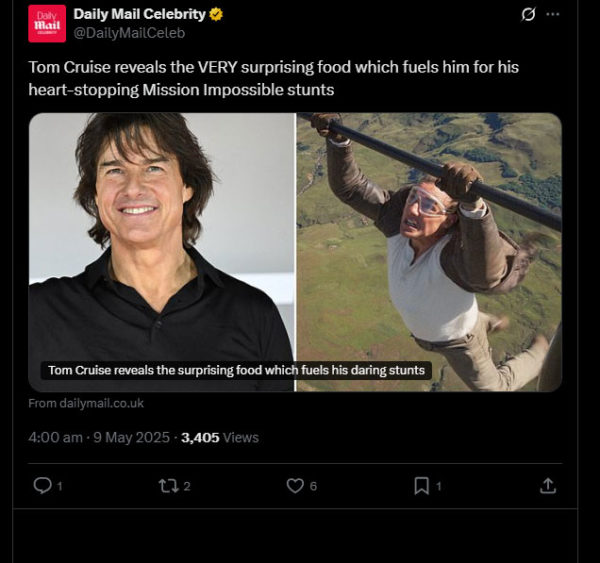 Tom Cruise: Αποκαλύπτει για την διατροφή της – «Τρώω σχεδόν 12 αυγά πριν τα stunts»