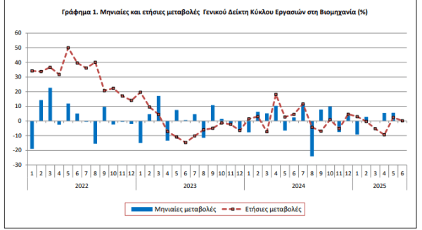 ΕΛΣΤΑΤ: Κατά 0,1% ενισχύθηκε ο Δείκτης Κύκλου Εργασιών στη βιομηχανία τον Ιούνιο