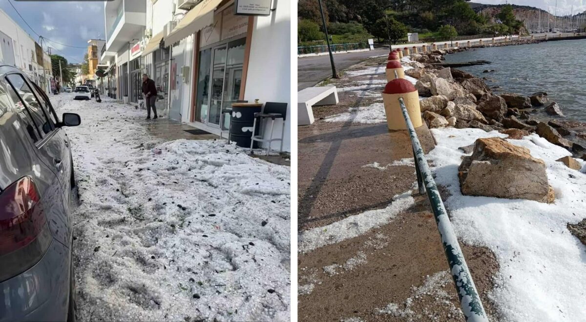 Με χαλαζόπτωση ξύπνησαν ανήμερα των Χριστουγέννων οι κάτοικοι στην Λέρο