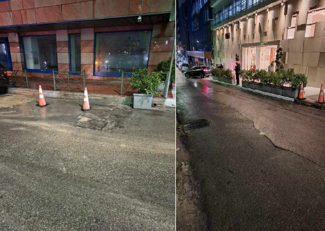 Καθίζηση οδοστρώματος στον Πειραιά – Διακοπή της κυκλοφορίας