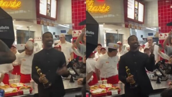 Ο Μάικλ Μπ. Τζόρνταν γιορτάζει τη νίκη του στα Όσκαρ με burger